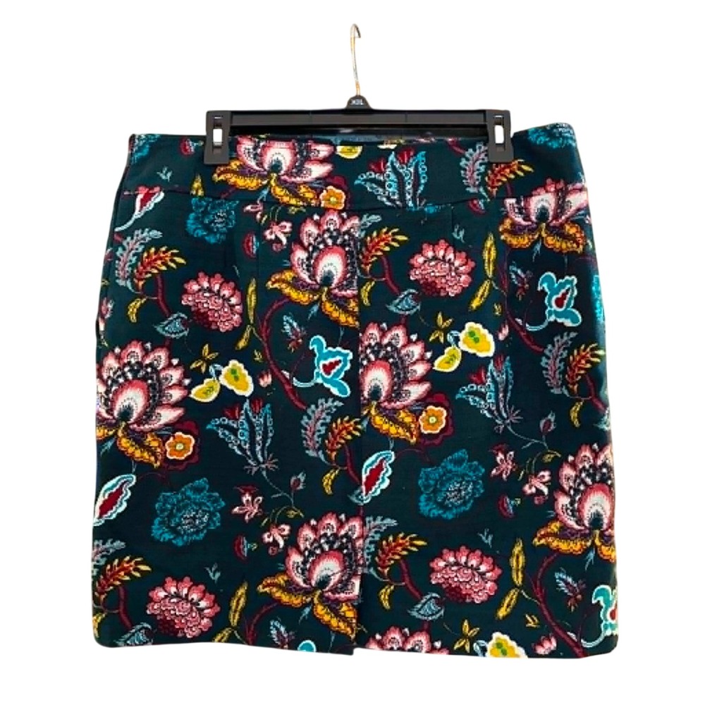 LOFT Mini Skirt Womens 14 Green Floral Paisley Jacquard Straight Boho Preppy